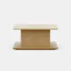 A modern wooden coffee table with a rectangular stone top, a central rectangular support, and a matching wood base, set against a plain white background.