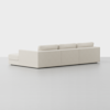 A modern, light beige sectional sofa with clean lines and low backrests is shown against a plain white background, viewed from the back and slightly to the side.