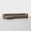 A modern, L-shaped sectional sofa with brown upholstery and a low backrest, set against a plain white background. The sofa features clean lines and a minimalist design.