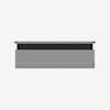A rectangular, wall-mounted grey felt panel with a small black label at the bottom right, set against a plain white background. There is a horizontal black strip above the felt panel with two mounting holes on each end.