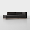 A modern, dark gray sectional sofa with clean lines and a low backrest, featuring a left-facing chaise lounge and a light wooden base, set against a plain white background.