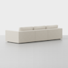 A modern, minimalist cream-colored sectional sofa with straight lines and low backs, viewed from behind against a plain light gray background.
