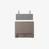 Top view of a modular wooden headboard with a gray upholstered panel mounted above it against a plain white background. The headboard has a simple, modern design with clean lines.