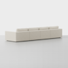 A modern, light beige, four-seat sectional sofa with clean lines and rectangular cushions, viewed from the back against a plain white background.