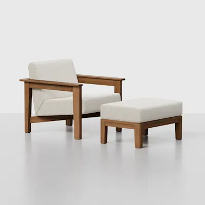 Ivory / Walnut / Lounge Chair + Ottoman