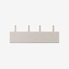 Beige upholstered rectangular wall-mounted headboard with four vertical fabric mounting straps, each with a visible button for attaching to the wall, set against a plain white background.