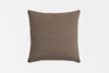 Square, brown textured throw pillow against a plain white background, centered and viewed from above.