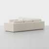 A modern, light beige sectional sofa with clean lines and blocky arms, shown from the back on a smooth gray floor against a plain white background.