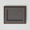 A rectangular, dark brown wooden frame with a padded gray fabric interior, viewed from above on a plain white background.