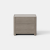A modern wooden nightstand with a light brown finish, featuring two drawers and clean, simple lines, set against a plain white background.