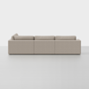 A modern, beige, three-seat modular sofa is shown from the back against a plain white background. The sofa has clean lines and a minimalist design.