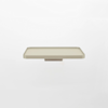 A beige, rectangular, wall-mounted shelf with rounded edges is centered against a plain white background.
