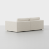 A modern, light beige L-shaped sofa with clean lines and plush cushions is shown against a plain white background, viewed from the back and slightly to the side.