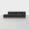 A modern dark gray sectional sofa with clean lines, featuring a left-facing chaise and low backrest, set on a light wood base against a plain white background.