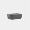 A rectangular, gray felt storage basket with rounded corners and a small handle slot on one side, set against a plain white background.