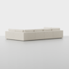 A modern, light beige sectional sofa with clean lines and low backrests, arranged in a U-shape on a plain, light gray background.