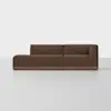 A modern sectional sofa with brown upholstery and a wooden base, featuring a left-facing chaise and right-arm seat, set against a plain white background.