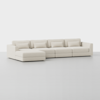 A modern, light beige sectional sofa with a left-facing chaise lounge and four back cushions, set against a plain white background.