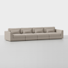 A modern, light beige, four-seat sectional sofa with clean lines, square arms, and matching rectangular back and seat cushions, set against a plain white background.
