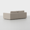 Beige sectional sofa with clean, modern lines and two back cushions, positioned on a plain white background, viewed from the back and slightly to the side.