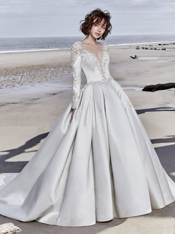 This breathtaking Carlo Satin  wedding  dress  features long 