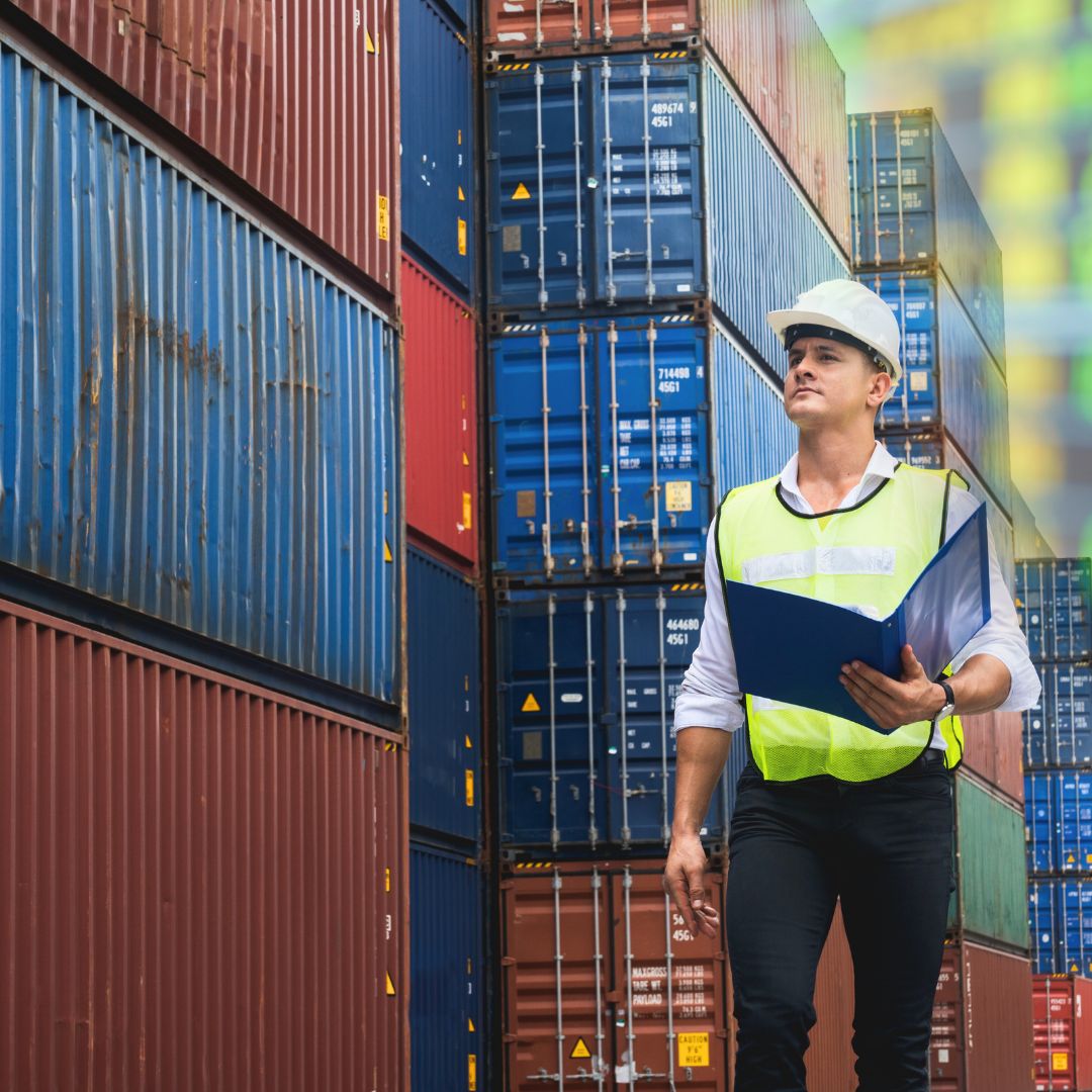 Customs worker checking containers