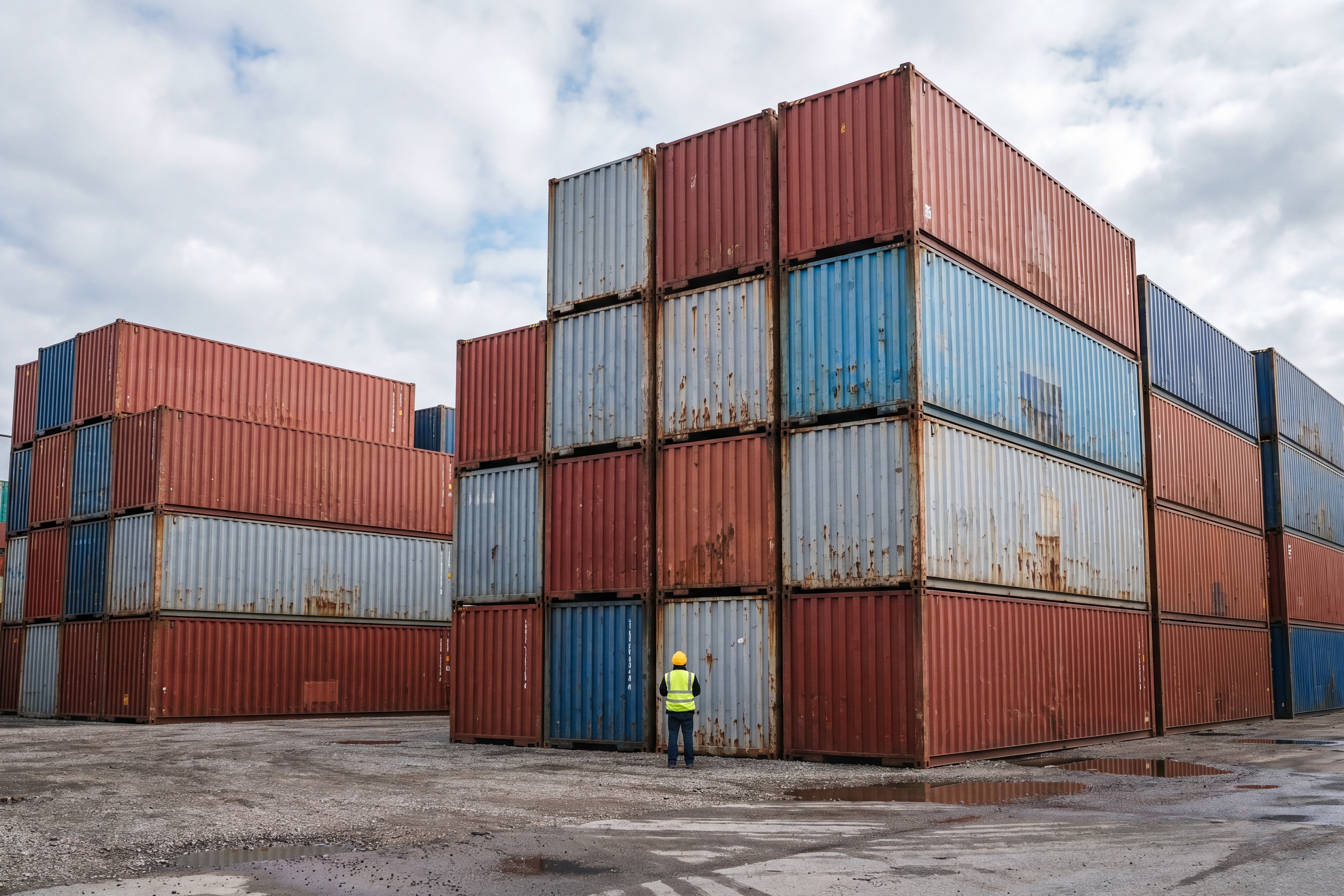 Stacked containers at a freight port