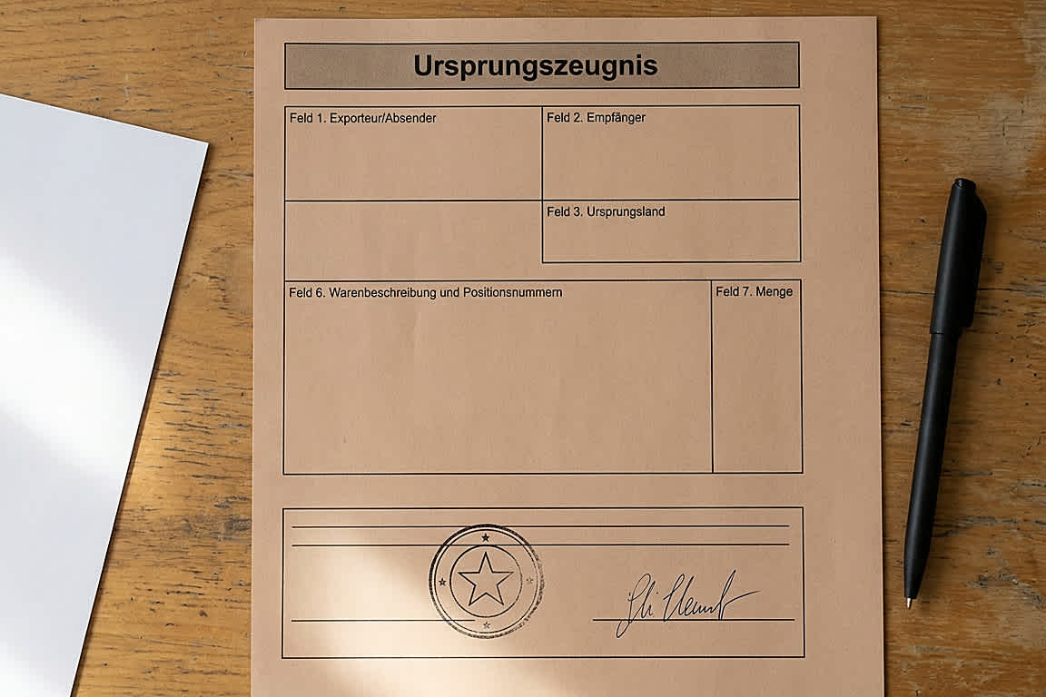 So sieht ein Ursprungszeugnis aus