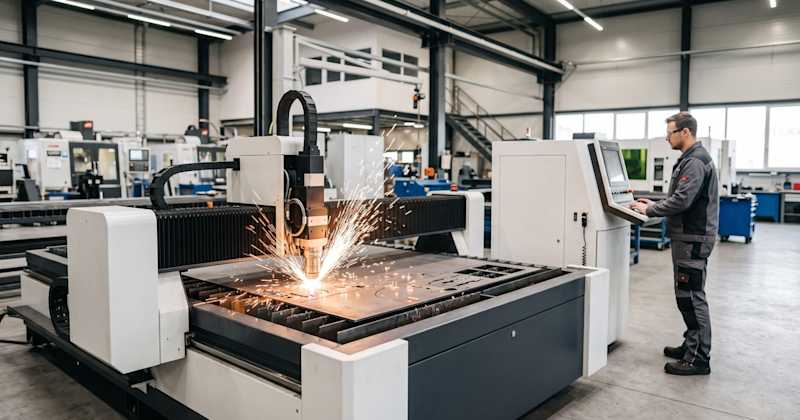 Laserschneiden einer Stahlplatte in der industriellen Fertigung