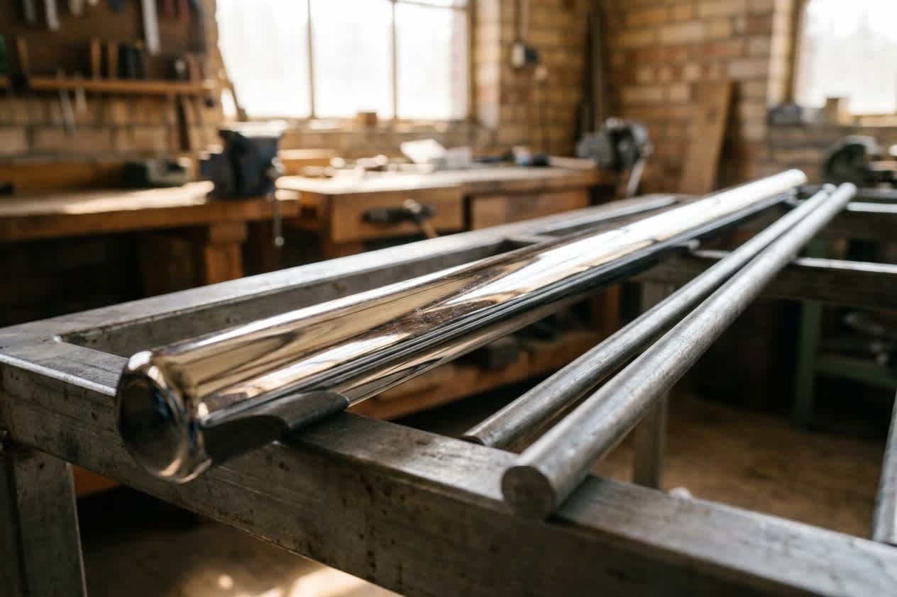 Freshly Chrome-Plated Rod Compared to Untreated Metal