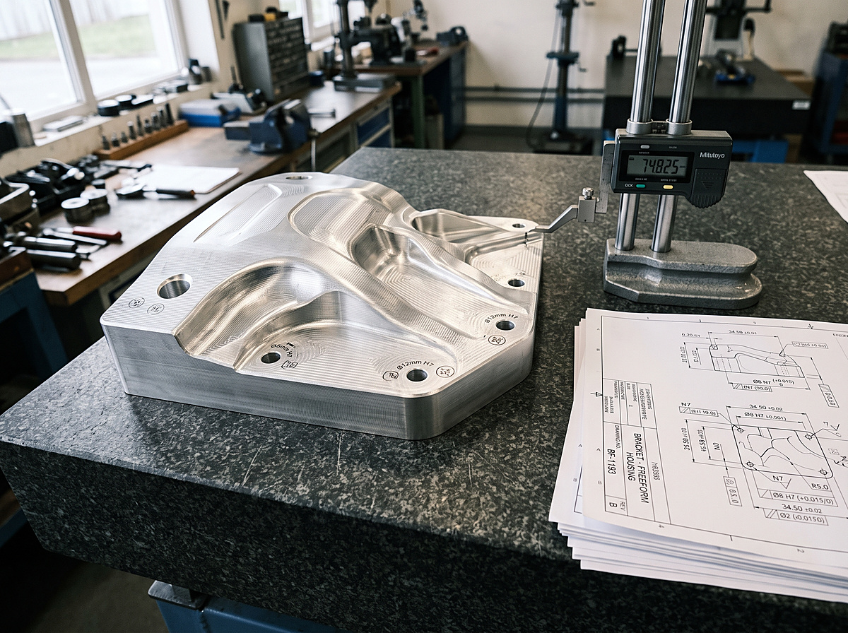Five-Axis Milled Aluminum Part on the Inspection Table