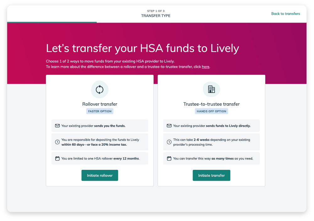 hsa transfer screen within the Lively software