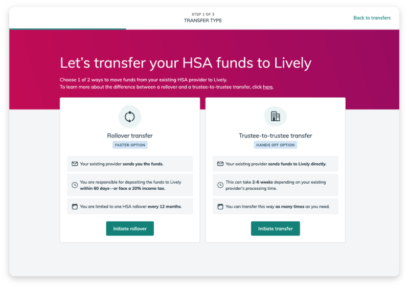 hsa transfer screen within the Lively software