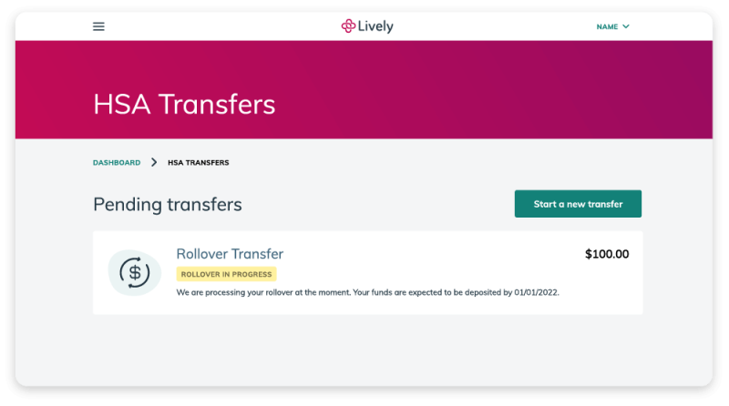 screenshot of rollover transfer screen in Lively