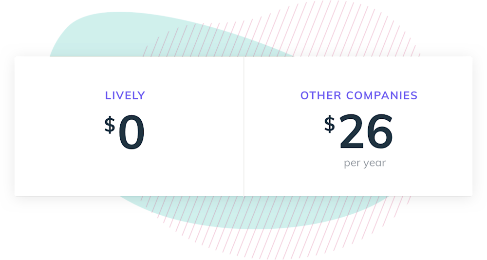 Lively cost comparison. Lively is FREE for individuals and families.