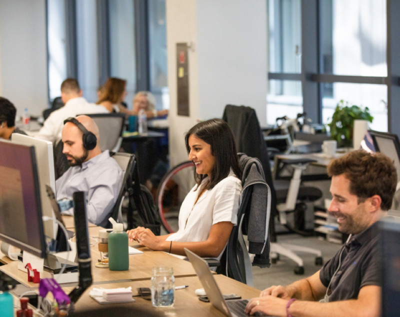 lively team members working in office