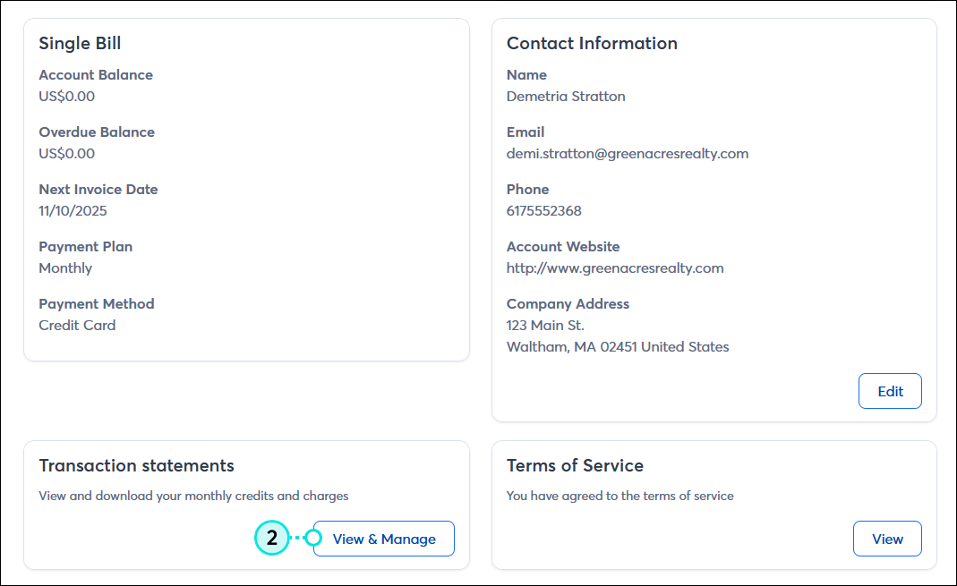 Transaction statements section and View & Manage button
