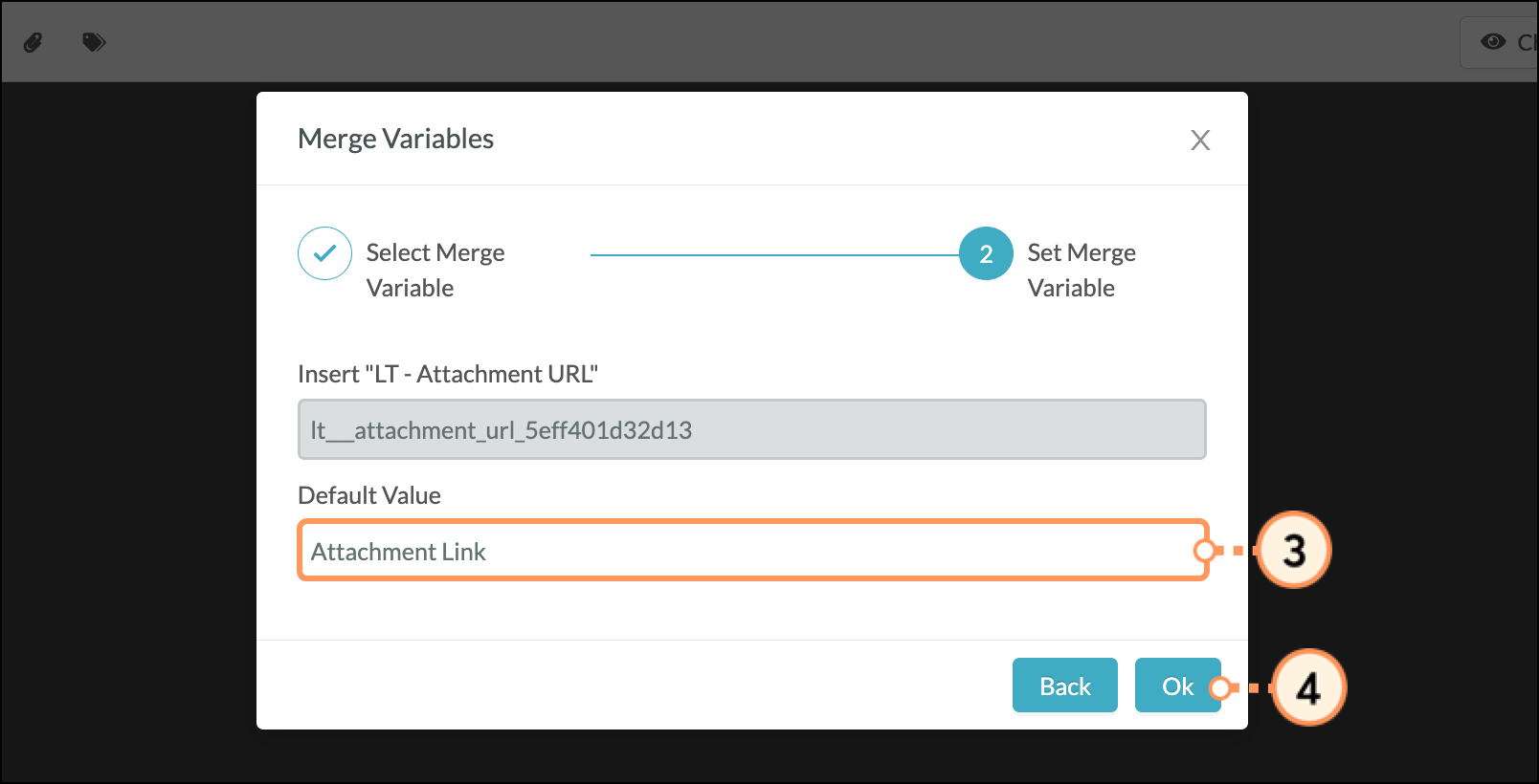 Default value field and blue OK button