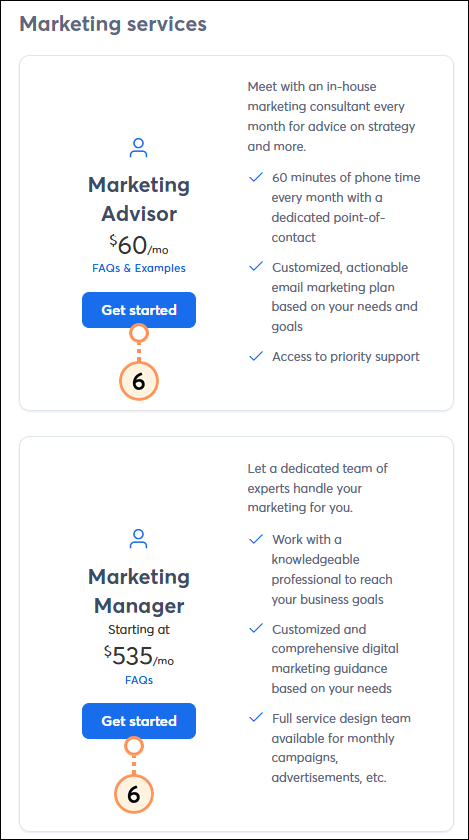 Marketing service options