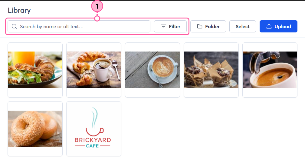 Library with Search field and Filter button