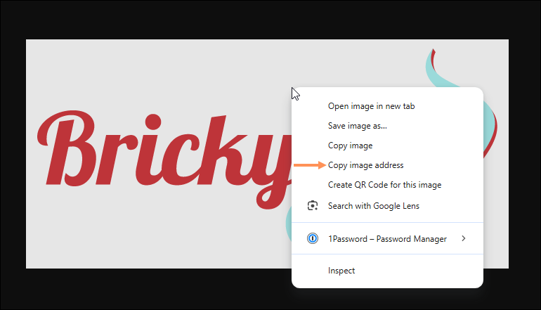 Right click menu with arrow pointing to copy image address option