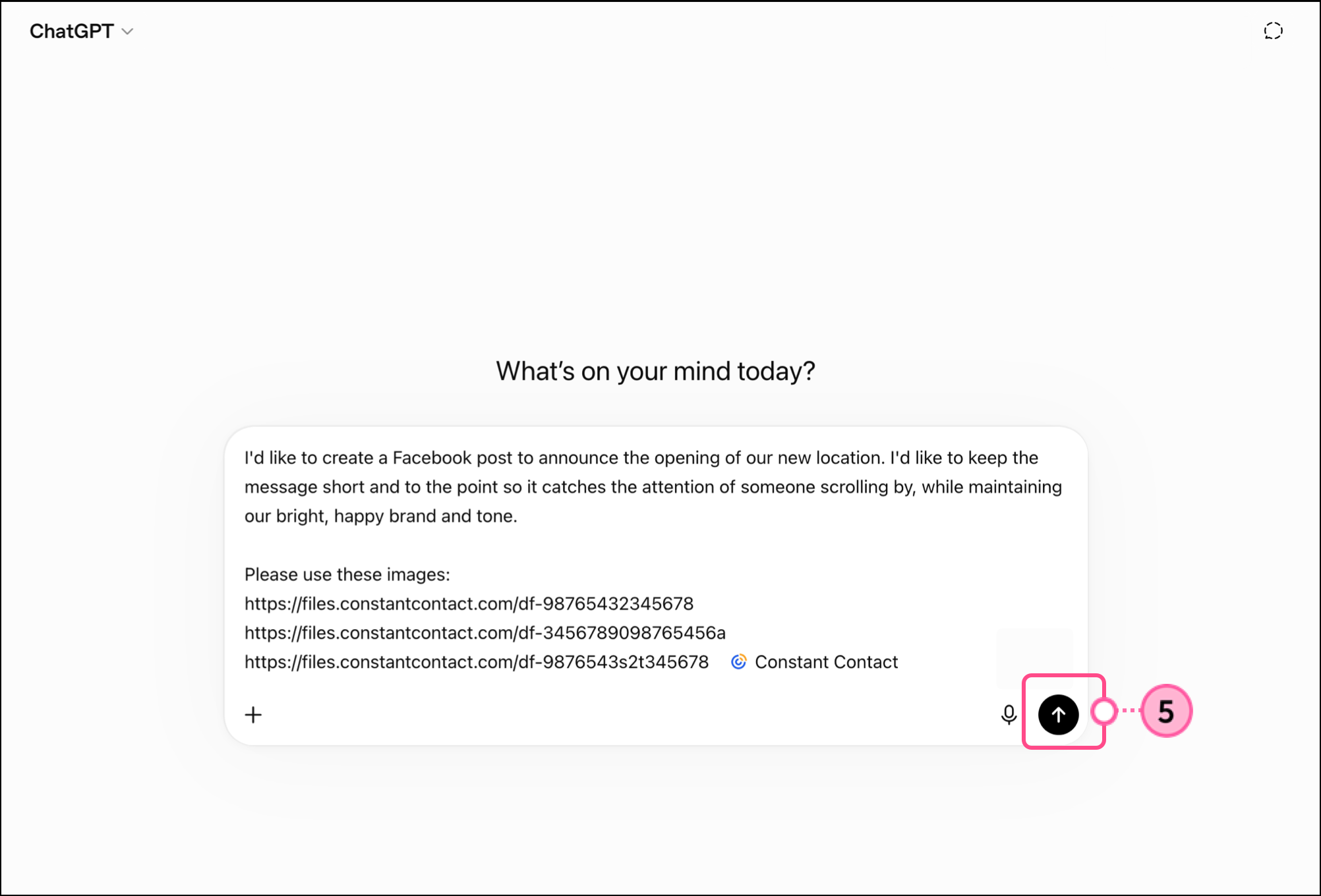 Arrow pointing up button next to ChatGPT message text box