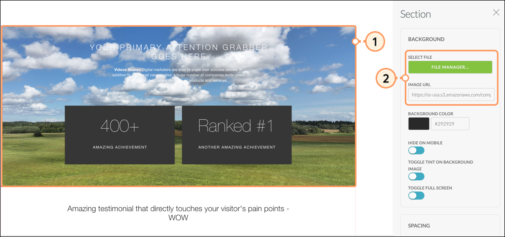 Selected image and image editing options on the right side
