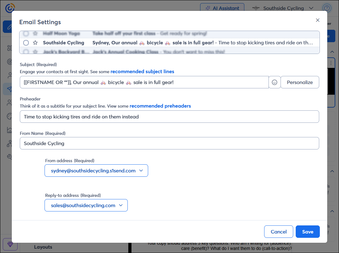 Email header with subject line using personalization and emoji, and preheader