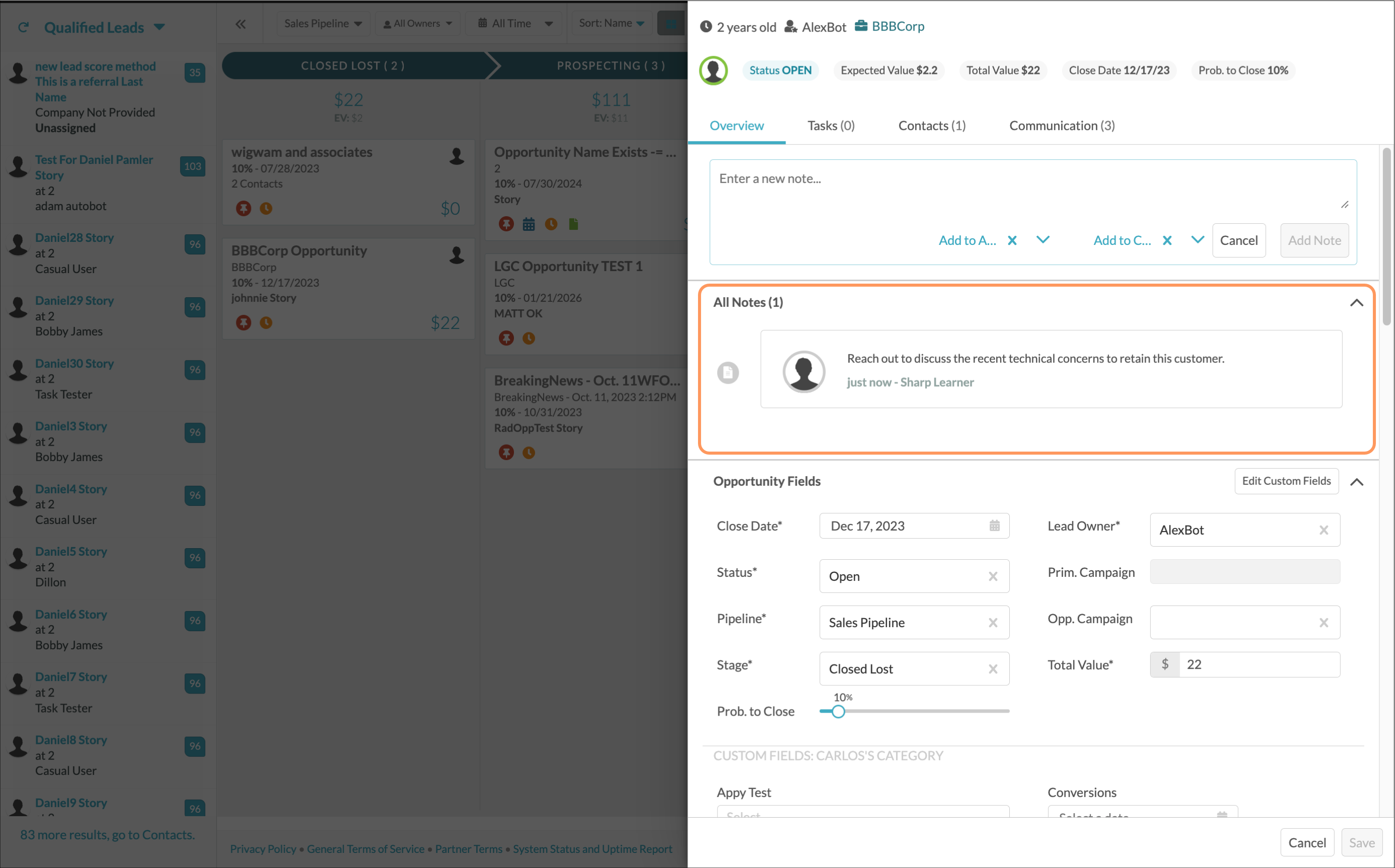 Right-side popup Overview tab