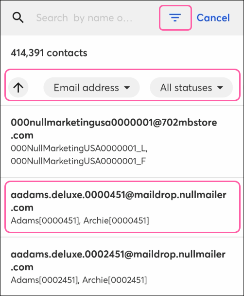 Android application Contacts tab and contact filters