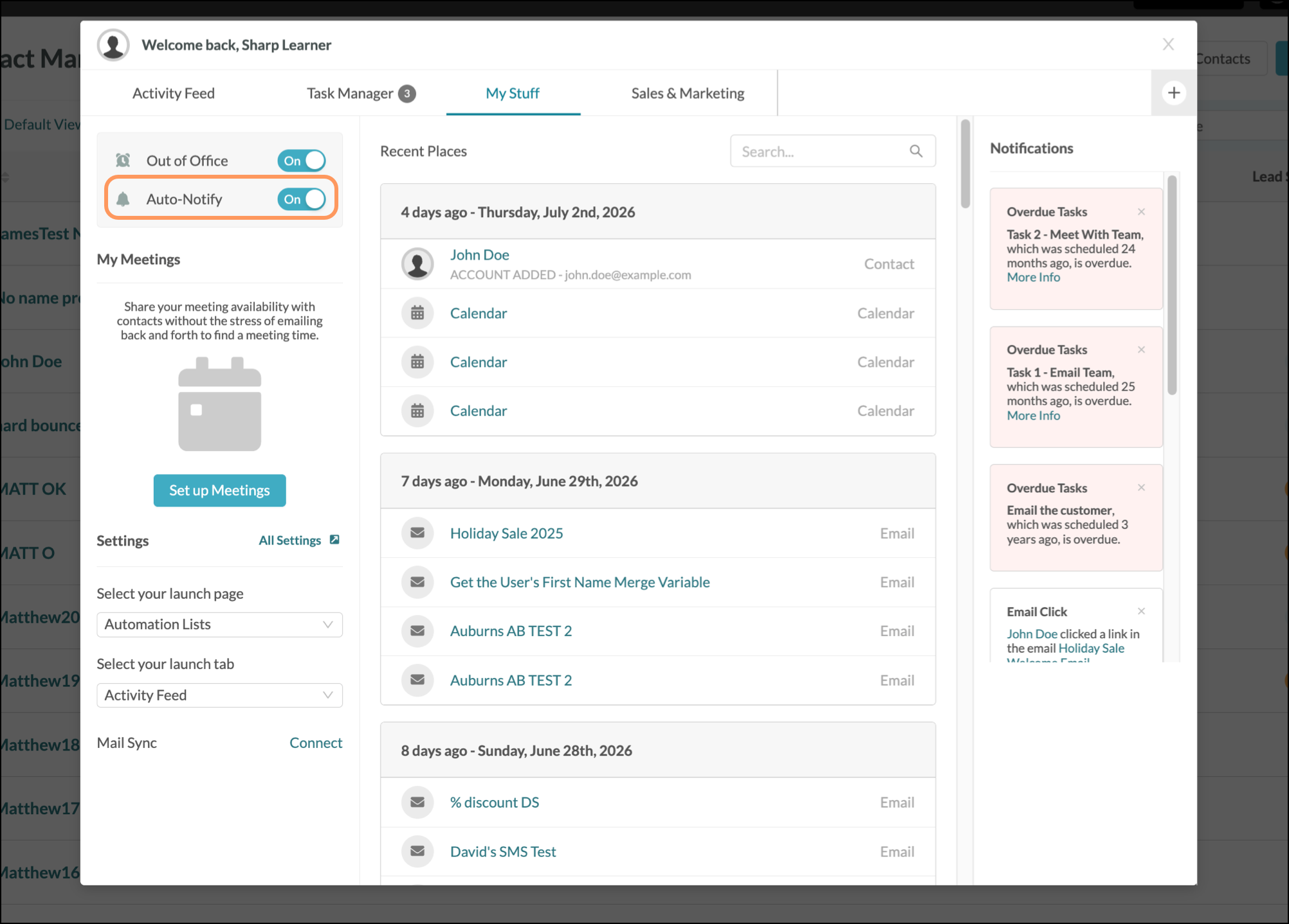 Auto-Notify toggle in Launchpad pop-up