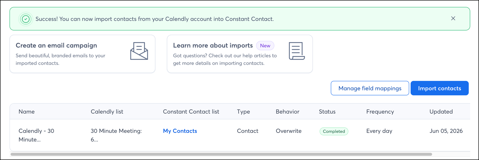 Import entry with green Completed status Import entry with green Completed status