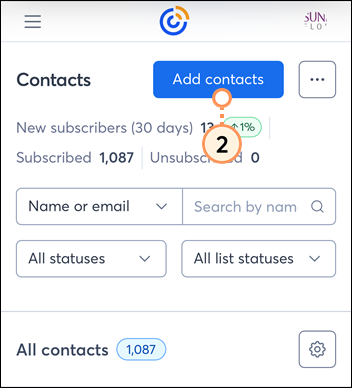 Mobile web Contacts page with Add contacts button