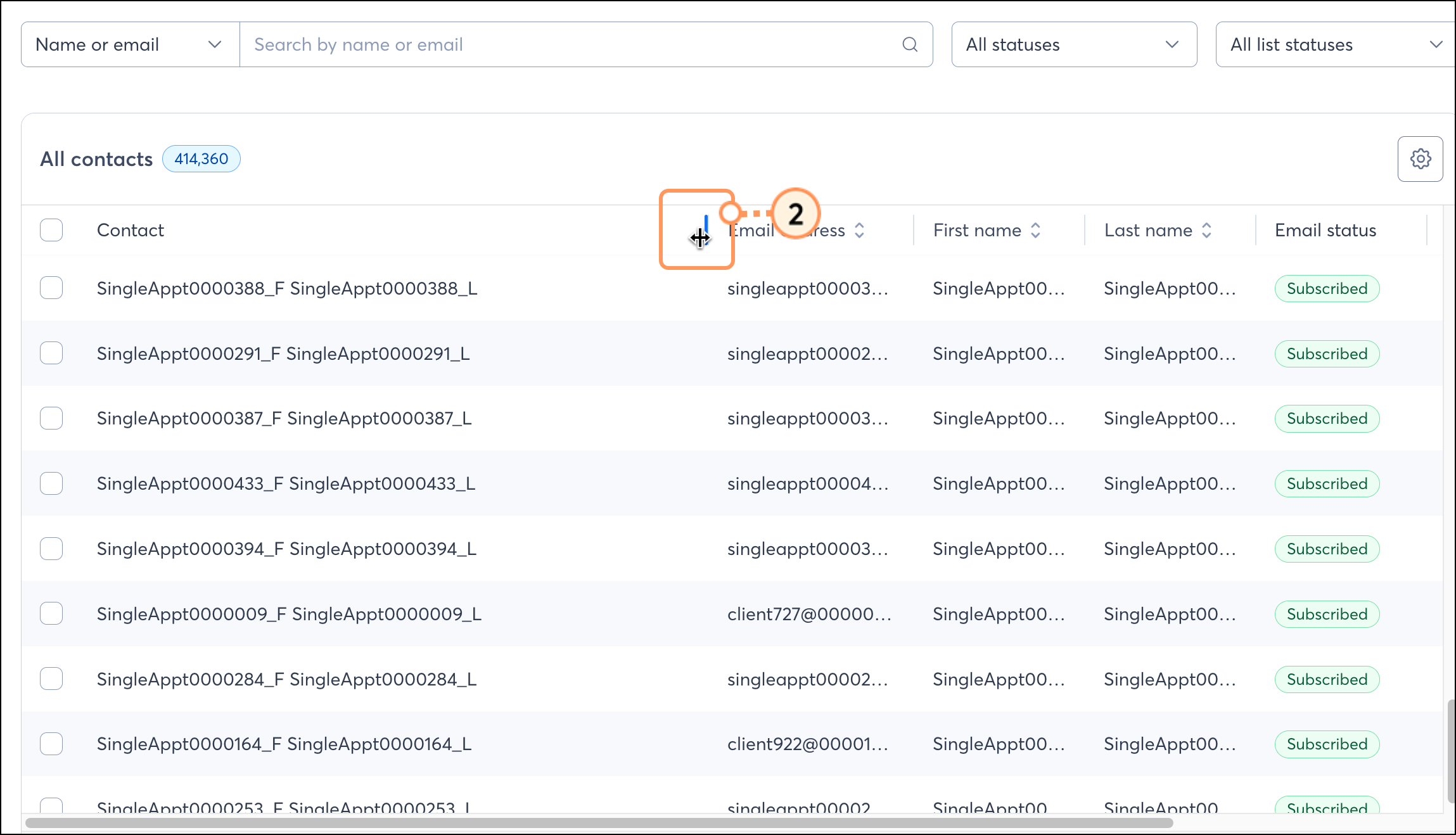 Drag blue divider left or right